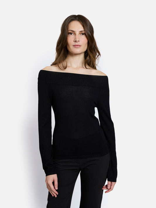 Vivienne Off-Shoulder Long Sleeves Top by Maison Lurex in Black