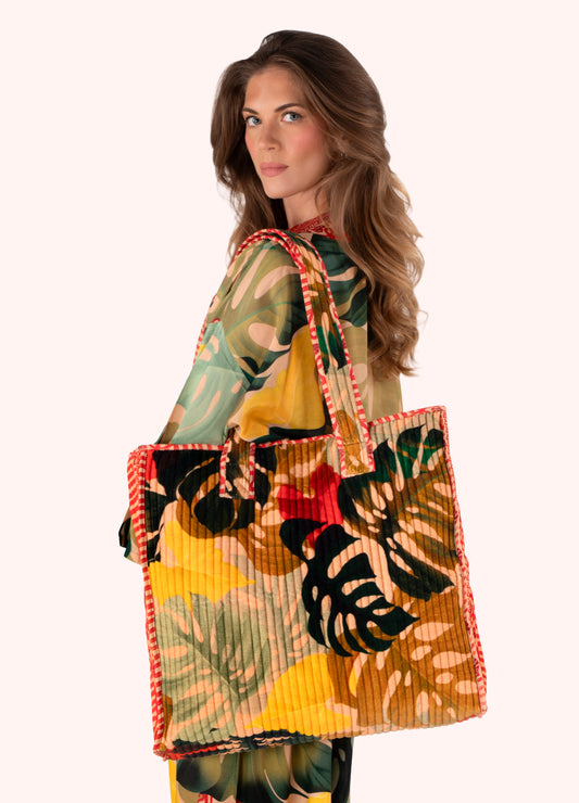Luxe Velvet Quilted Tote by Powder Design in Exotic Leaves