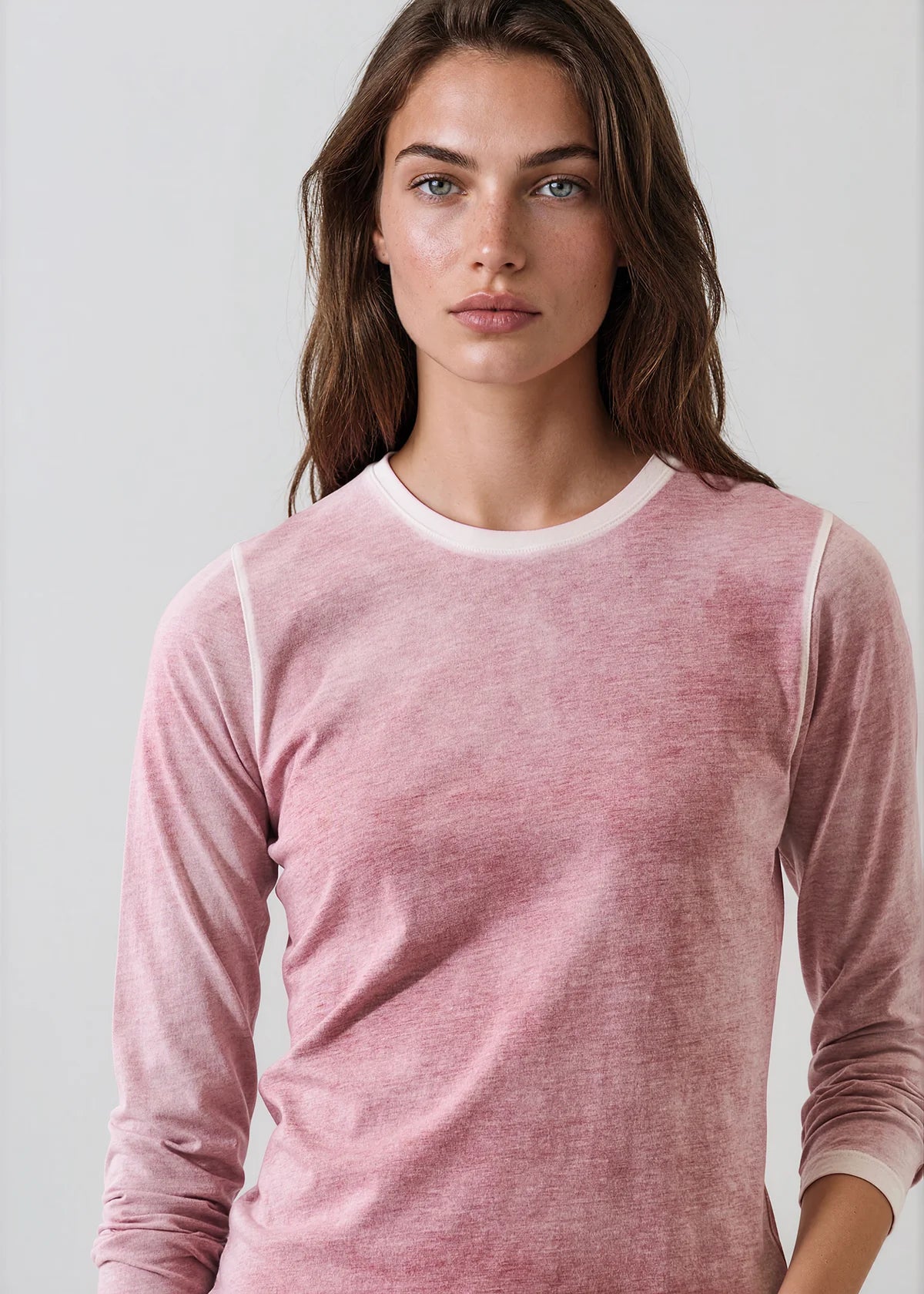 Reverse Spray Lightweight Crew Tee by Patrick Assaraf in Red Earth