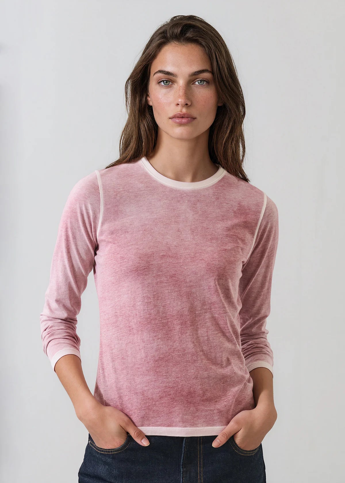 Reverse Spray Lightweight Crew Tee by Patrick Assaraf in Red Earth