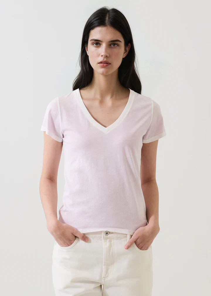 Short Sleeve Pima Classic V-Neck Tee by Patrick Assaraf in Pale Orchid