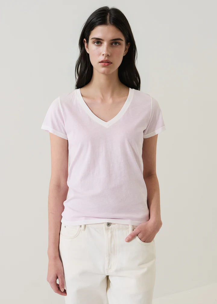 Short Sleeve Pima Classic V-Neck Tee by Patrick Assaraf in Pale Orchid