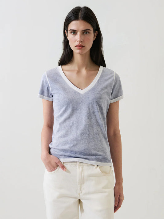 Short Sleeve Pima Classic V-Neck Tee by Patrick Assaraf in Pacific Blue