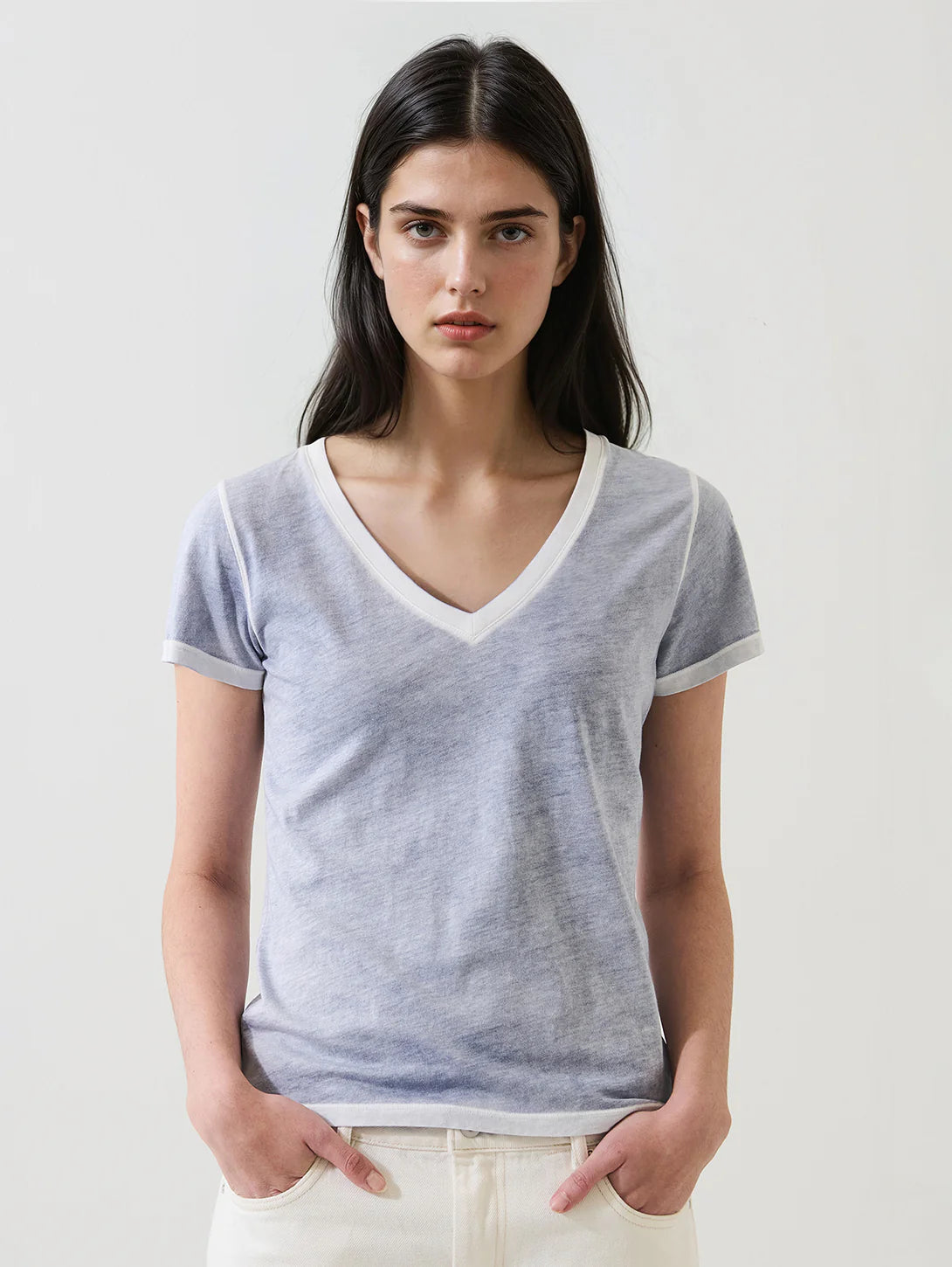 Short Sleeve Pima Classic V-Neck Tee by Patrick Assaraf in Pacific Blue