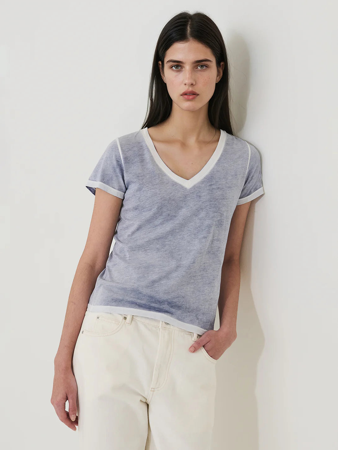 Short Sleeve Pima Classic V-Neck Tee by Patrick Assaraf in Pacific Blue