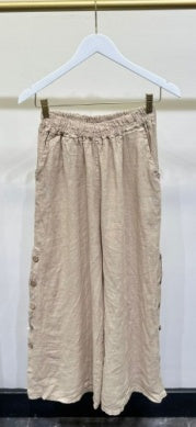 Wide Leg Side Button Linen Pant by Milio Milano in Earth Beige