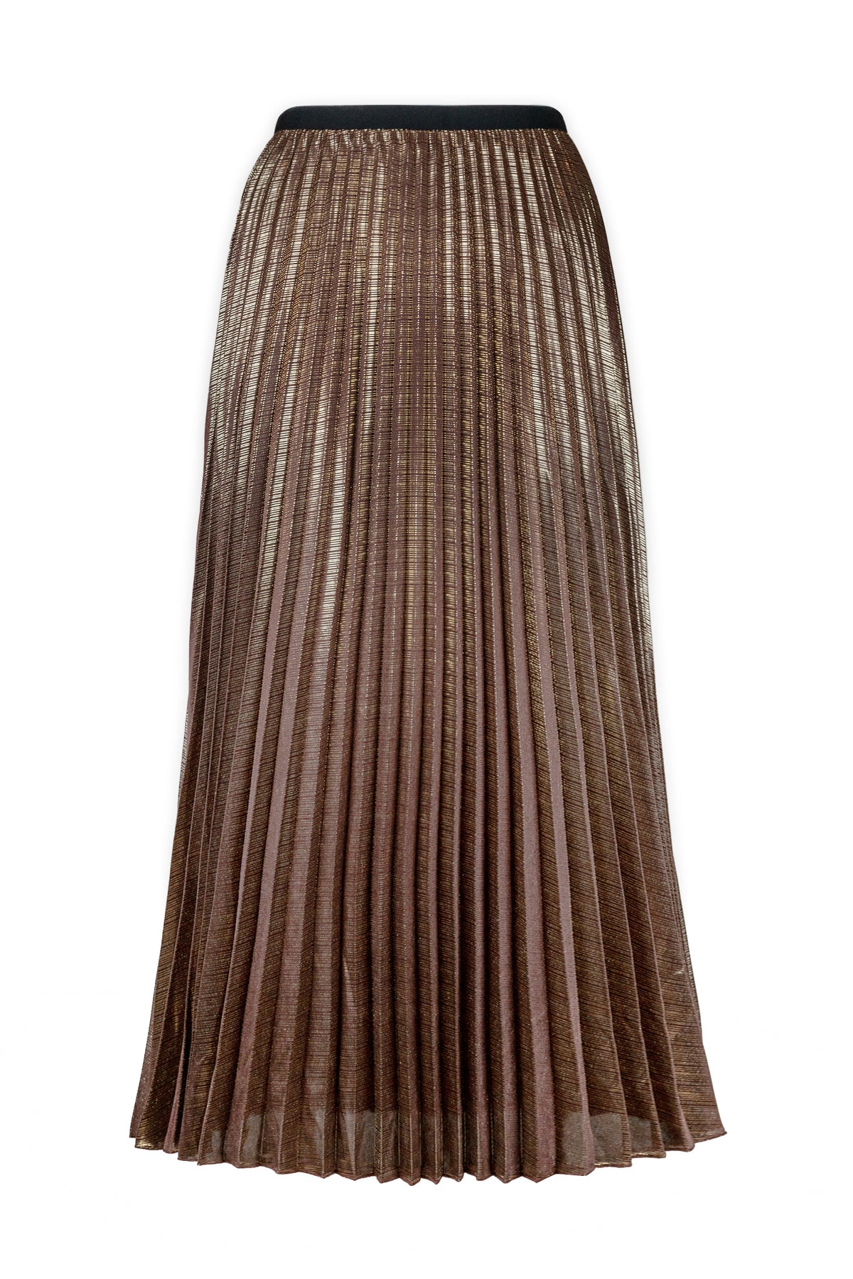 Esther Metallic Midi Skirt by Wild Cosmos in Rose Gold