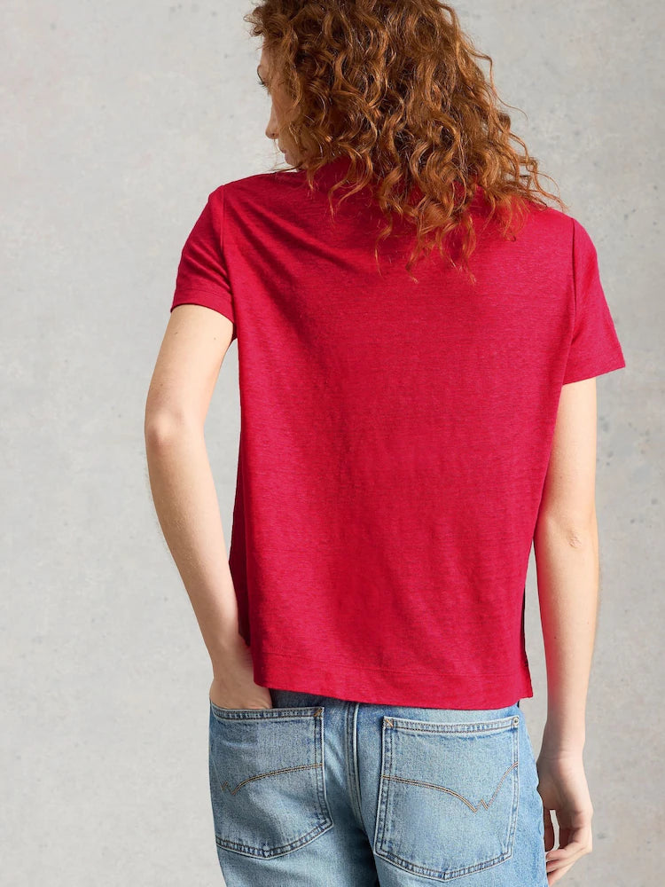 Susie V Neck Linen Tee by White Stuff in Dark Pink
