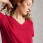 Susie V Neck Linen Tee by White Stuff in Dark Pink
