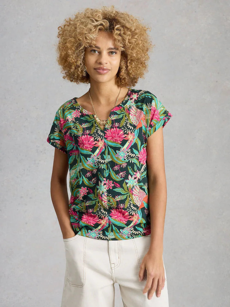 Nelly Notch Neck Tee by White Stuff in Green