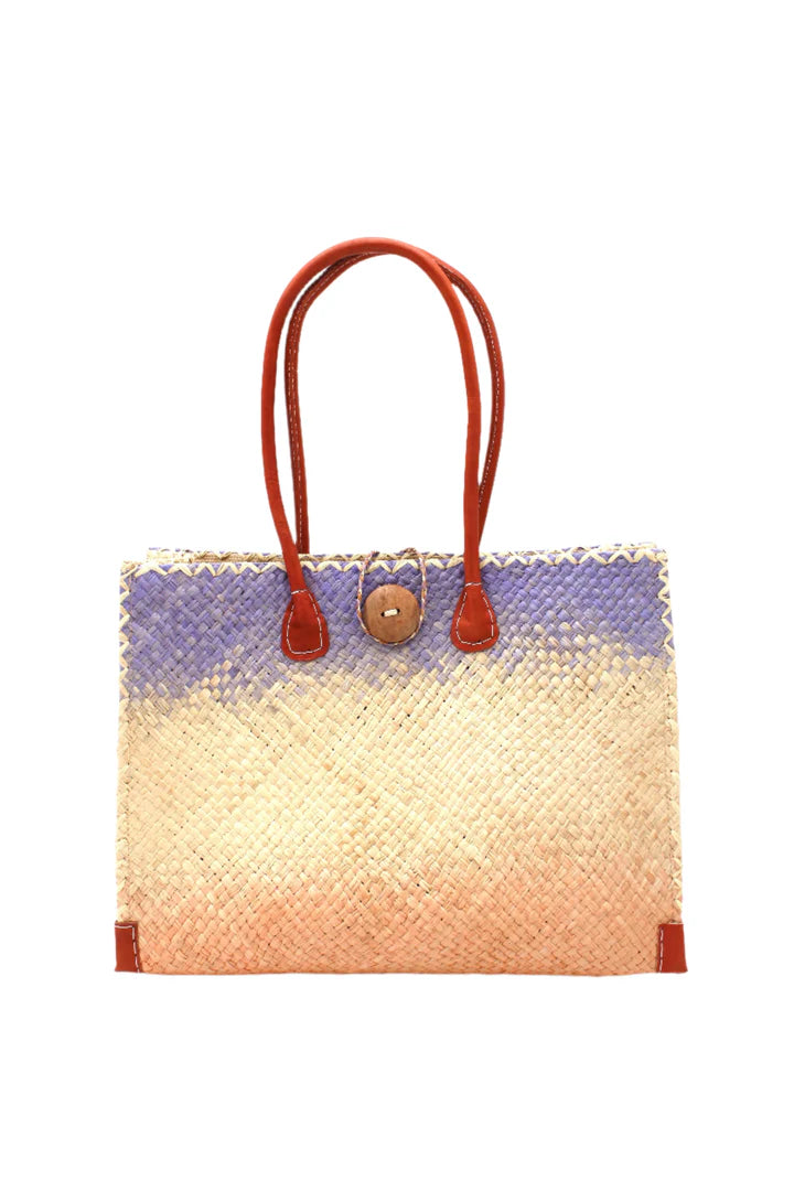 Large Zafran Holden Ombre Straw Beach Bag by Shebobo in Wisteria & Blush