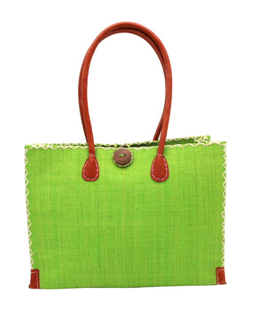 Small Zafran Solid Color Straw Beach Bag by Shebobo in Midori