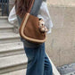 Suede-Like Microfiber Leather Sherpa Edge Bag by Pretty Persuasions in Camel