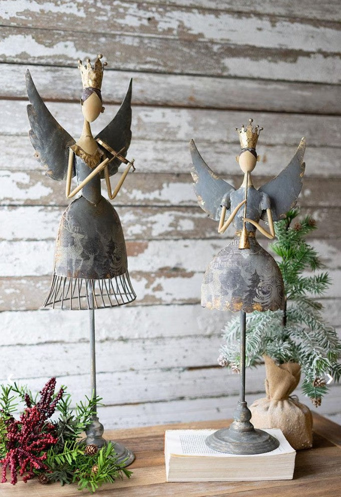 Set of Two Metal Angels Playing Musical Instruments by Kalalou