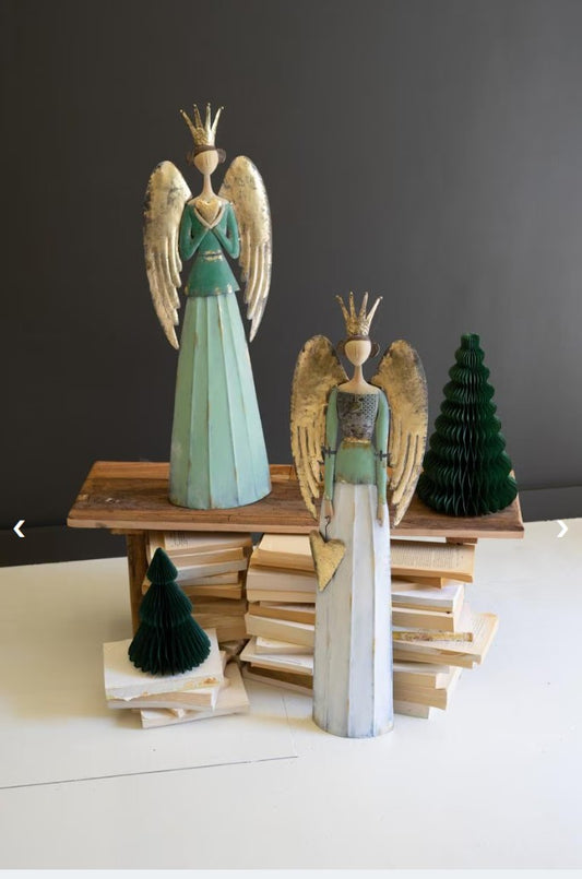 Set of Two Painted Metal Christmas Angels by Kalalou