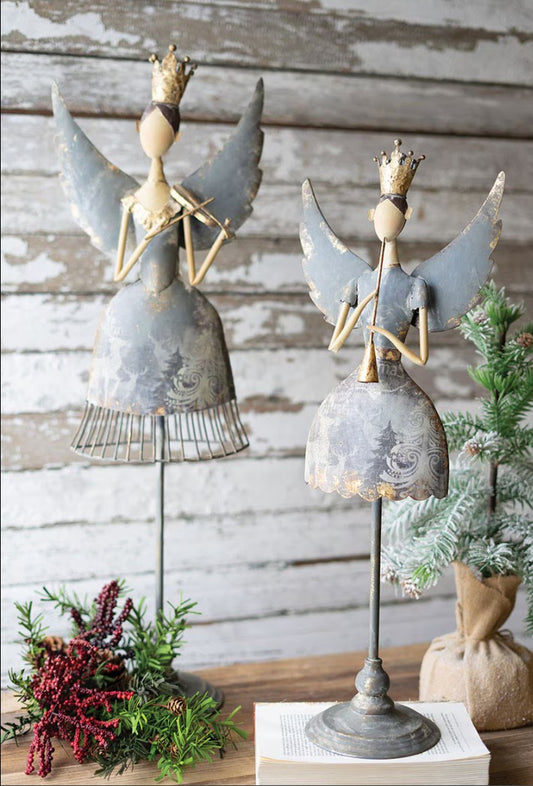 Set of Two Metal Angels Playing Musical Instruments by Kalalou