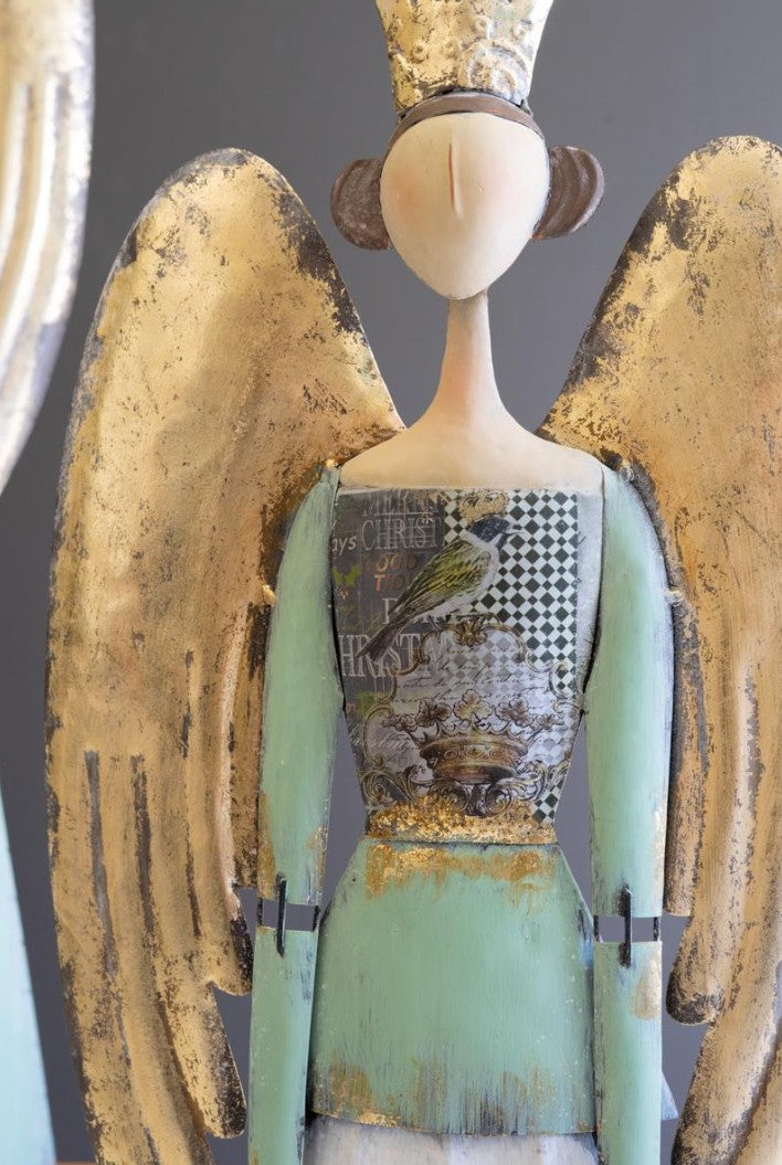 Set of Two Painted Metal Christmas Angels by Kalalou