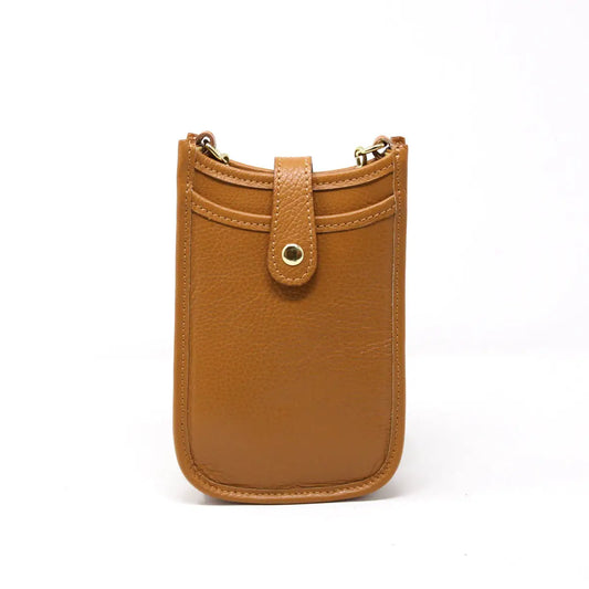 Italian Leather Cellphone Crossbody Handbag by German Fuentes in Camel