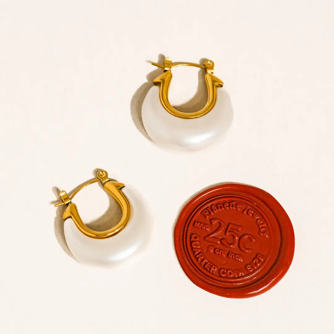 Roselle 18K Gold Non-Tarnish Teardrop Hoop Earring by Flanerie by MAIQ in White
