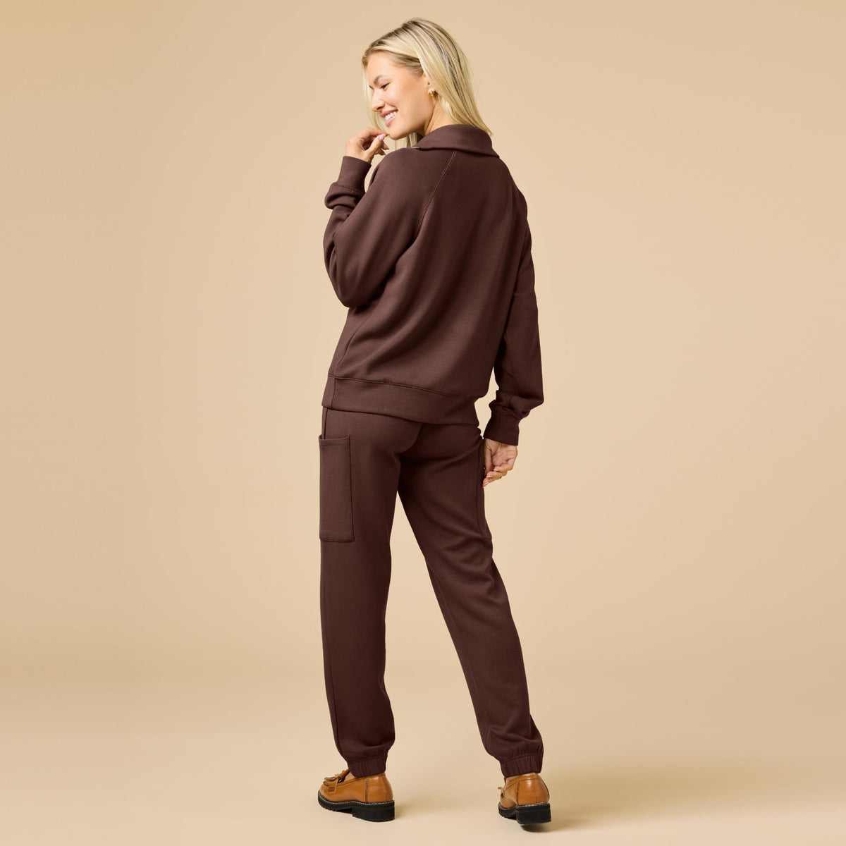 DreamTech Zip Mock Neck w/Pant Set by Softies in Espresso