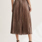 Esther Metallic Midi Skirt by Wild Cosmos in Rose Gold
