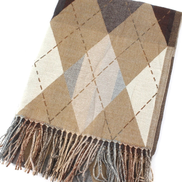 Argyle Wrap by Pretty Persuasions in Beige/Gray