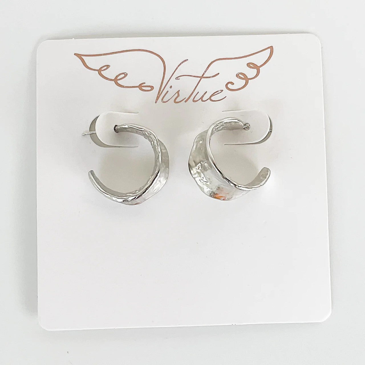 Wide Wavy Leaf Loop Earring by Virtue in Silver