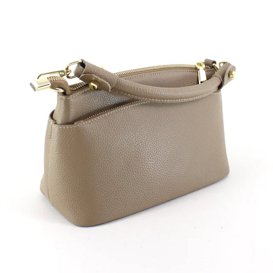 Genuine Leather Crossbody Handbag by Pretty Persuasions in Beige