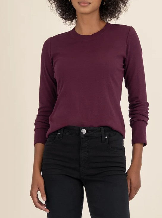 Noelie Scoop Neck Long Sleeve Knit Tee by Kut from the Kloth in Berry