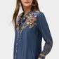 Ruffle Neck Shirt by Johnny Was in Denim Blue Durago