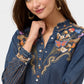 Ruffle Neck Shirt by Johnny Was in Denim Blue Durago