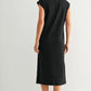 Pleated Shoulder Jersey Knit Dress by Fun2Fun in Black