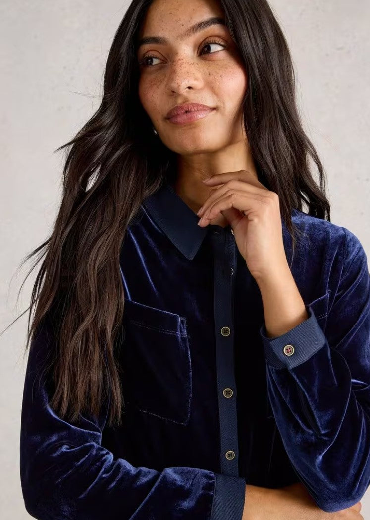 Sophie Velvet Shirt by White Stuff in Dark Navy