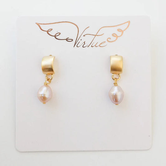 Flat Semi Circle Mini Pearl Earrings by Virtue Jewelry Design in Blush