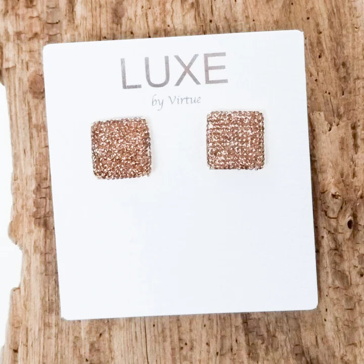 The Ella LUXE Marcasite Pave Stone Square Earring by Virtue Jewelry Design in Bronze