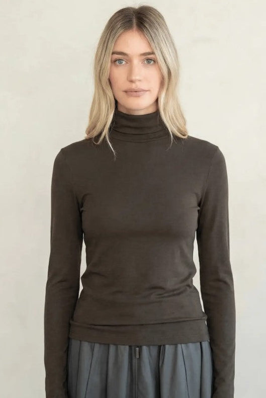 Slim Fit Turtleneck Top by elle grey in Brown Ash