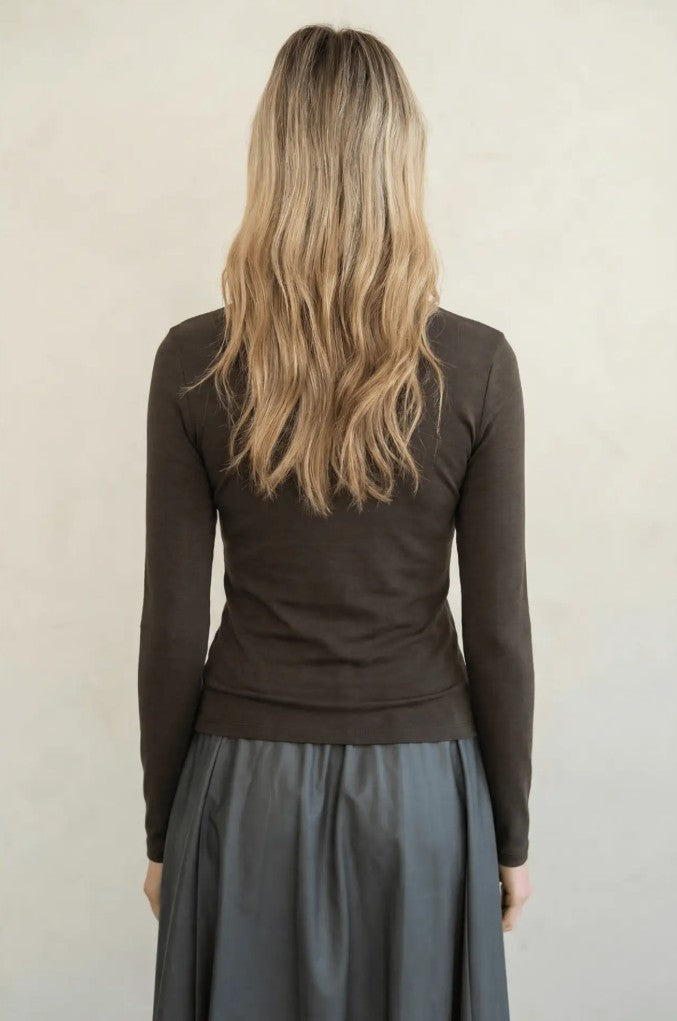 Slim Fit Turtleneck Top by elle grey in Brown Ash