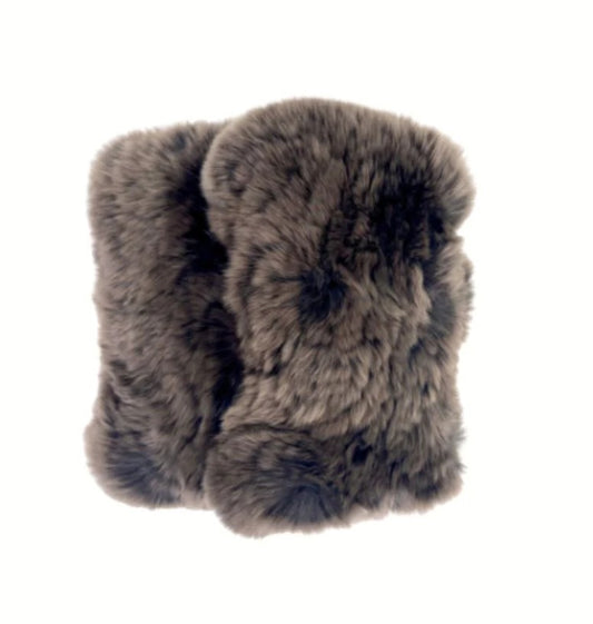 Rabbit Fur Handwarmers by Linda Richards in Brown/Charcoal