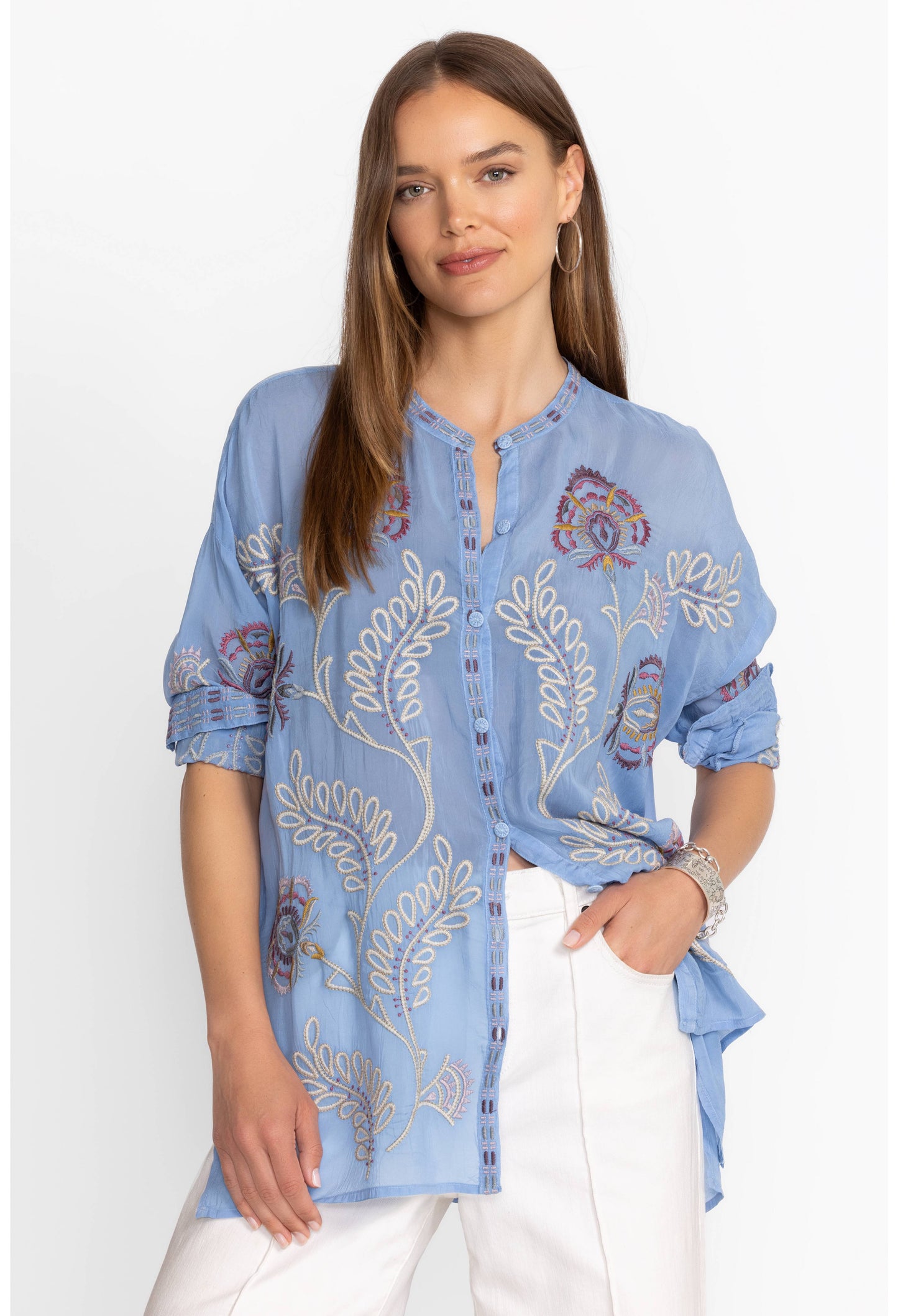 The Audrey Mandarin Collar Tunic by Johnny was in Endless Sky