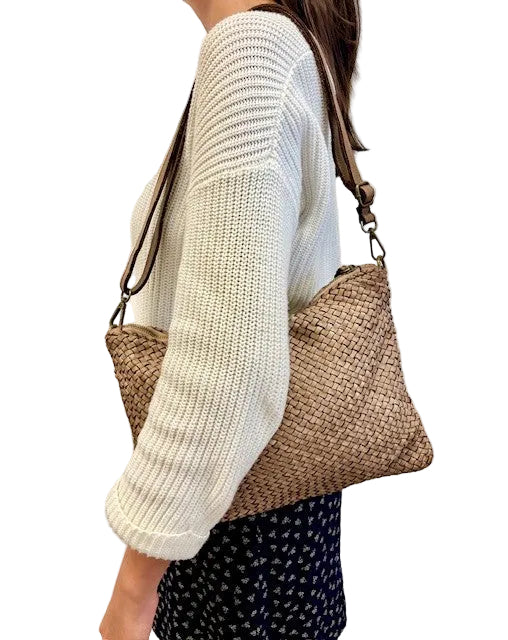 Braided Shoulder Crossbody Bag by Milio Milano in Mocha