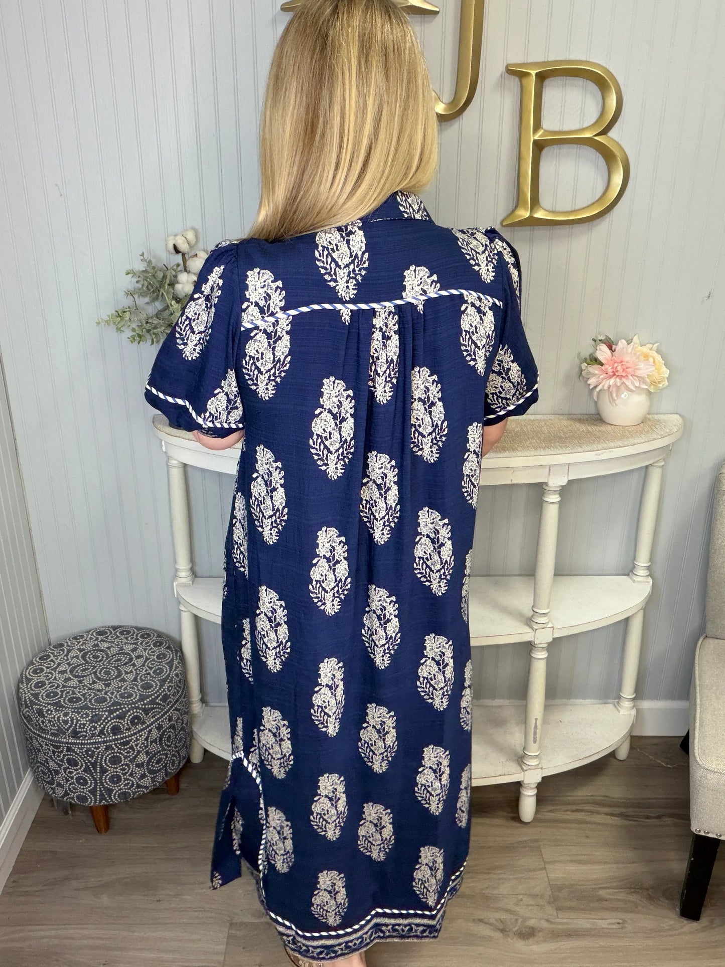 Botanic Crest Collared Midi Dress by Umgee in Navy