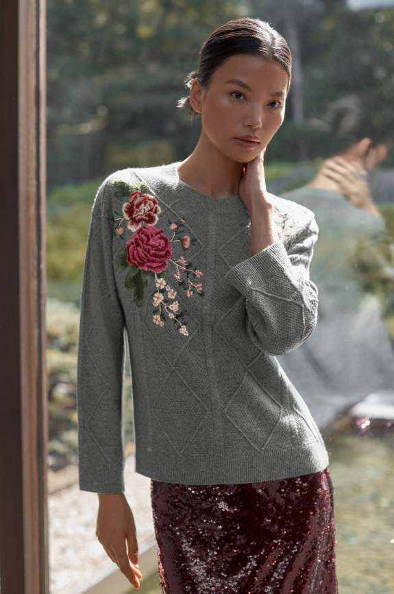 Cable Knit Sweater by Johnny Was in Heather Grey