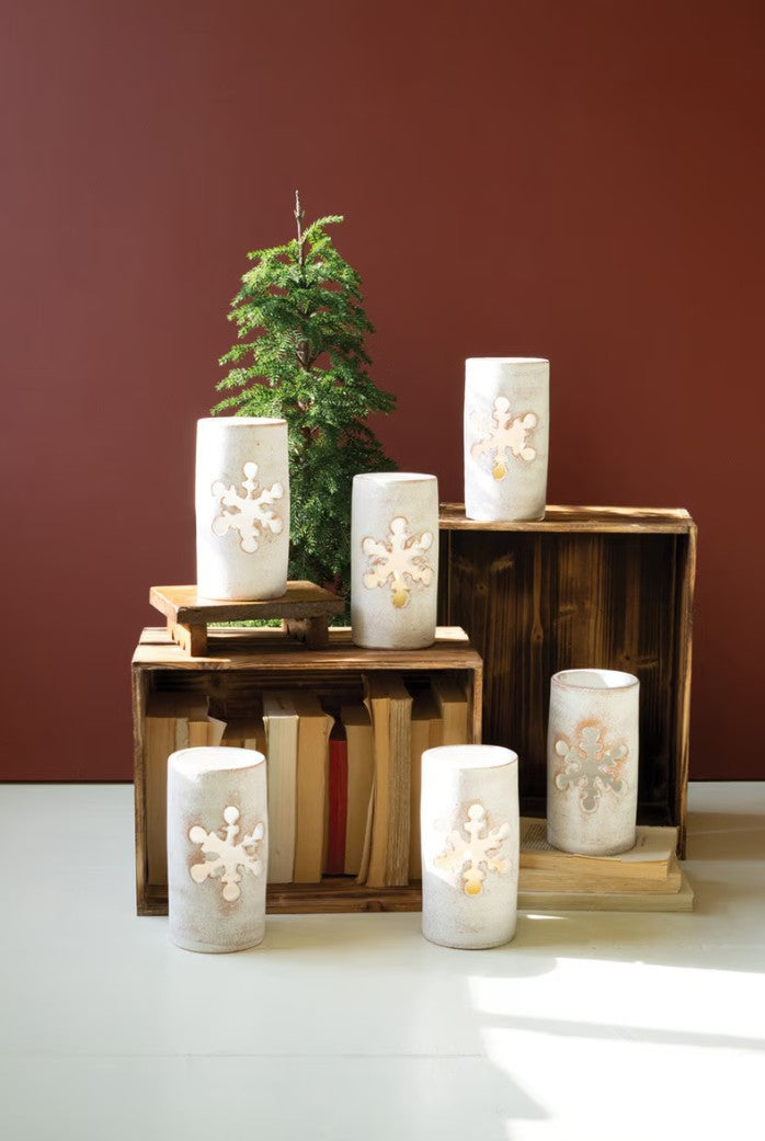 White Clay Snowflake Luminary by Kalalou