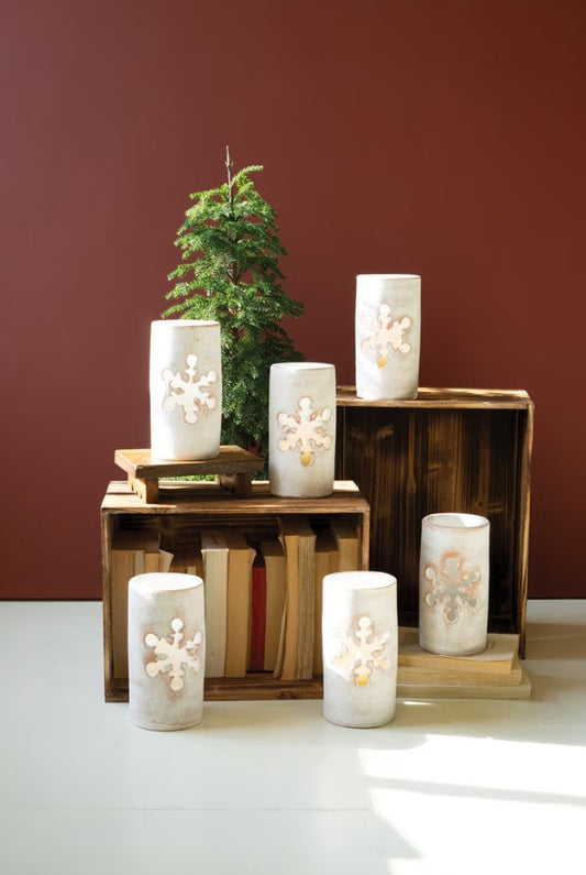 White Clay Snowflake Luminary by Kalalou