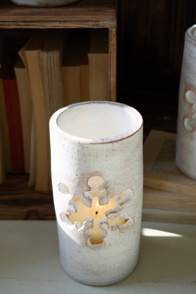 White Clay Snowflake Luminary by Kalalou