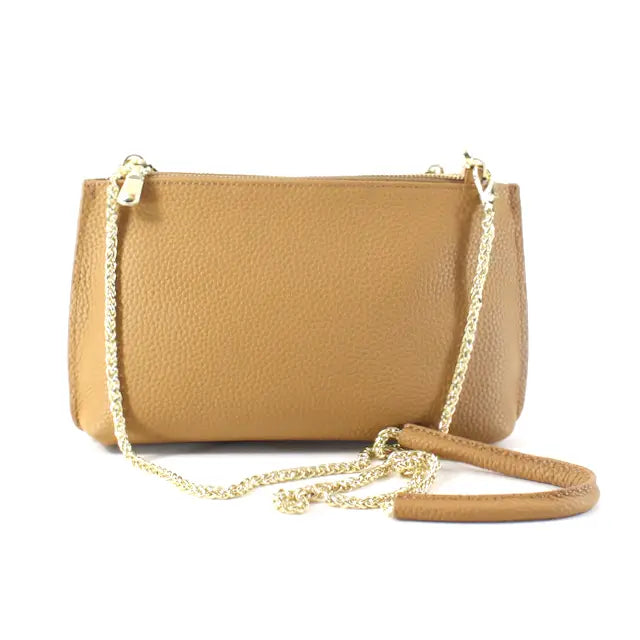 Leather Crossbody Handbag by Pretty Persuasions in Tan