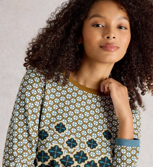 Clara Long Sleeve Tee by White Stuff in Chart Print