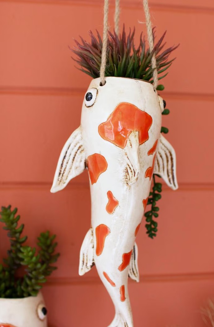 Ceramic Koi Fish Hanging Planter by Kalalou