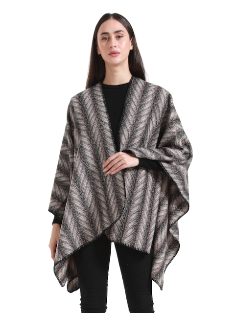 Sonora Ballard Ruana Cape by Pretty Persuasions in Black/Beige