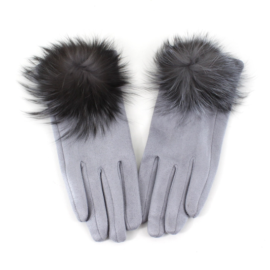 Extra Furry Gloves by Pretty Persuasions in Light Grey